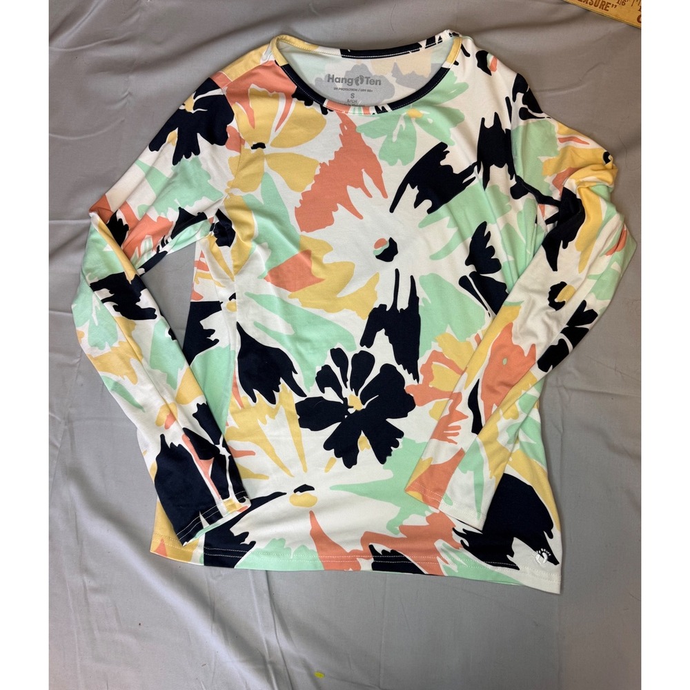 Hang Ten Sun Shirt Women Small Multicolor Excellent UPF 50+ Floral Long Sleeve